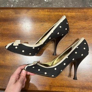 Dolce & Gabbana black & white polka dot peep toe heels